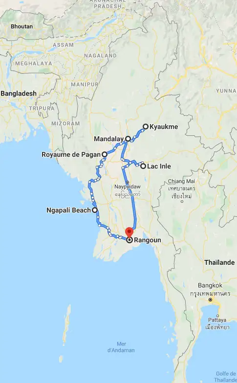 Carte de la Birmanie (Myanmar)