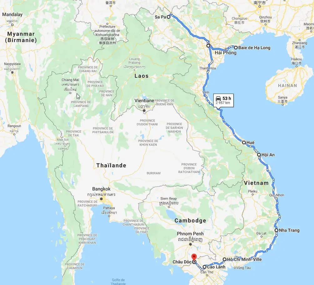 Itinéraire Vietnam - Nord au Sud