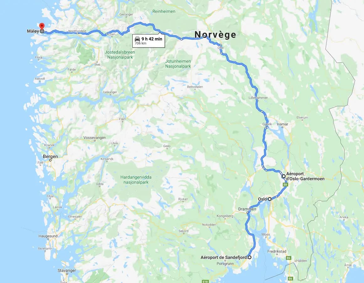 Torp - Oslo - Gardermoen - Måløy | Norvège