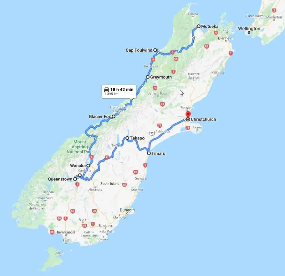 Cartes de la Nouvelle Zélande - île du Sud